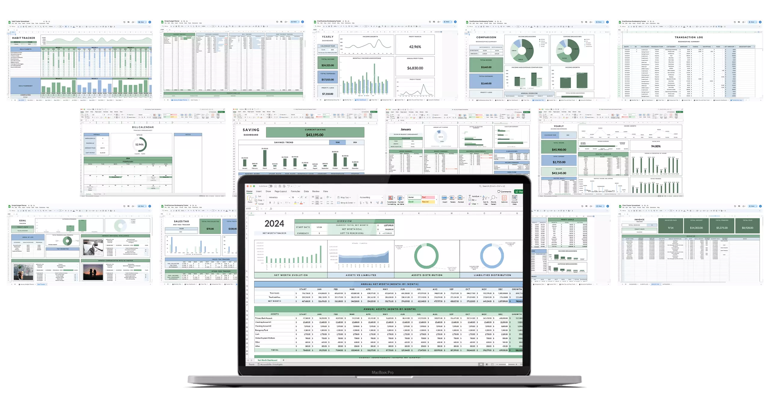 [展示各種電子表格解決方案的拼貼圖]