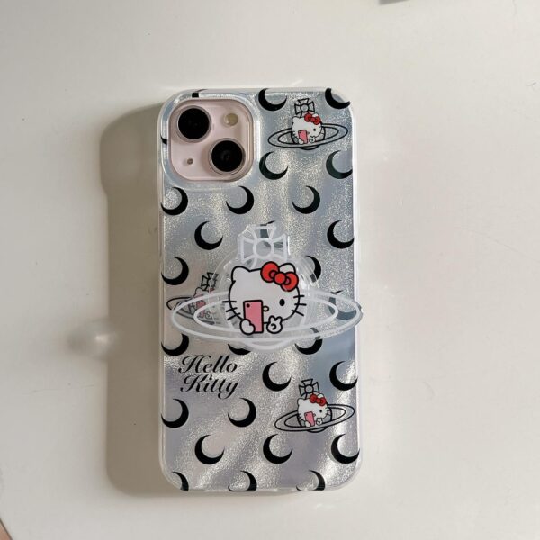 Sparkly Silver Hello Kitty Phone Case with Ring Holder, Cute Cartoon Style Phone Case, Kawaii Aesthetic Phone Case, Y2K Phone Case, Trendy Phone Case, Girly Phone Case