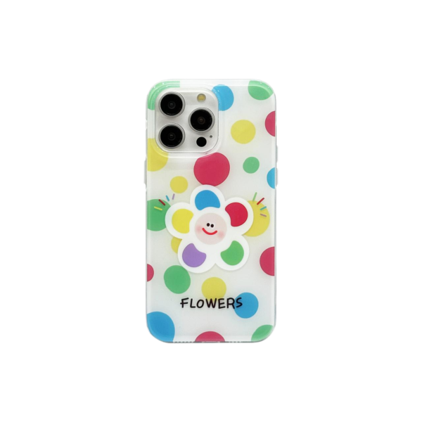 Playful Pastel Polka Dot Clear Phone Case with Smiling Flower, Cute and Cheerful Protective Cover