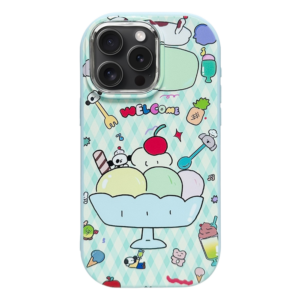Kawaii Pastel Blue Ice Cream Pattern Phone Case, Cute Cartoon Food Graphic Soft Silicone Shockproof Protective Phone Cover
