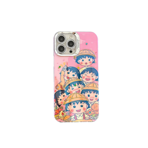 Pink Cartoon Anime Kawaii Cute Phone Case for Girls, Soft Silicone Protective Case with Bling Diamond Camera Lens Protector