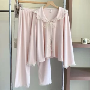 Girl Velvet Fleece Pajamas Autumn and Winter Keep Warm Fashion Long Sleeves Pants Homewear Two-Piece Set Dopamine New Style Hot