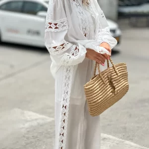 EVACANDIS Hollow Out Embroidery Turn-down Collar Women Lantern Sleeve Shirts and Long Pants Sets Vintage Bohemian Luxury Elegant