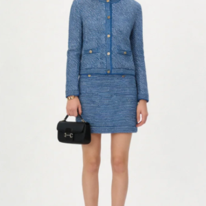 Spring Autumn Soft Classic tweed style Crew Neck Long Sleeve Knit Cardigan Petite Short Outerwear for Women