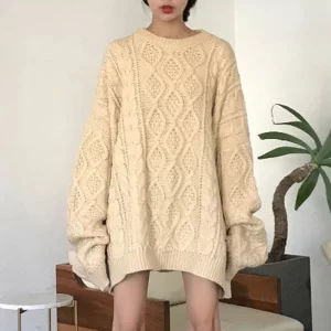 Size 4XL 120KG Autumn Winter Knitted Sweater O Neck Long Sleeved Loose Womens Sweater Oversized Warm Female Pullovers