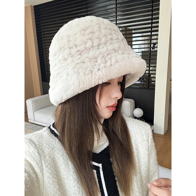 Women Winter Warm Hat 100% Real Rex Rabbit Fur Bomber Hats Lady Genuine Fur Cap Beanies Soft Fluffy Natural Fur Buckrt Hat - Image 4