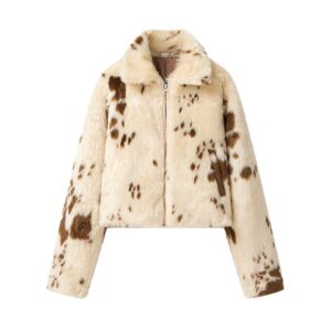 Chic Street Girls Cow Print Fur Coat Women Winter New Brand Fashion Warm Faux Fur Jacket Autumn Iconic Streetwear