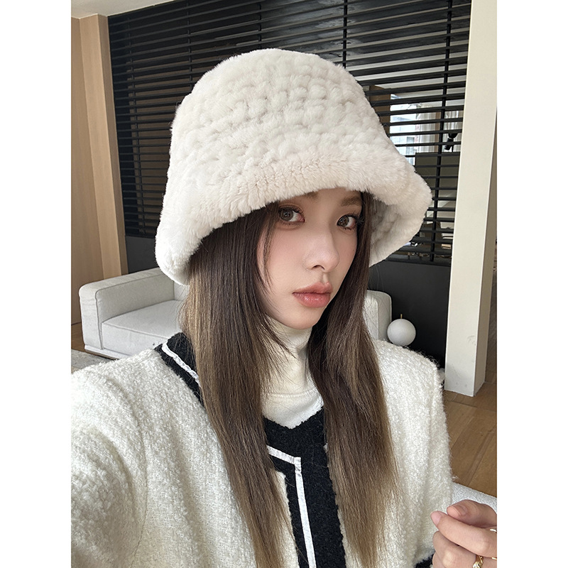 Women Winter Warm Hat 100% Real Rex Rabbit Fur Bomber Hats Lady Genuine Fur Cap Beanies Soft Fluffy Natural Fur Buckrt Hat - Image 3