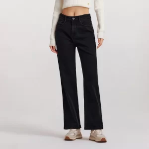 Semir Jeans Women Comfortable Frayed Wide-Leg Pants 2024 New Winter Trousers Denim Trousers