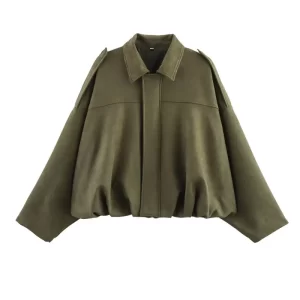 ETJ 2025 Spring new women's suede texture effect Loose version of fashion lapel shoulder bomber jacket