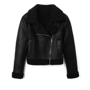Women’s Black Cropped Shearling Biker Leather Jacket – Leather Biker Jacket