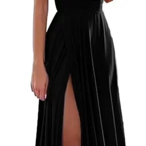 Women's Satin Prom Dresses Long Slit Formal Dresses Off Shoulder Evening Wedding Party Gowns Ruched Sweetheart Lace up Back