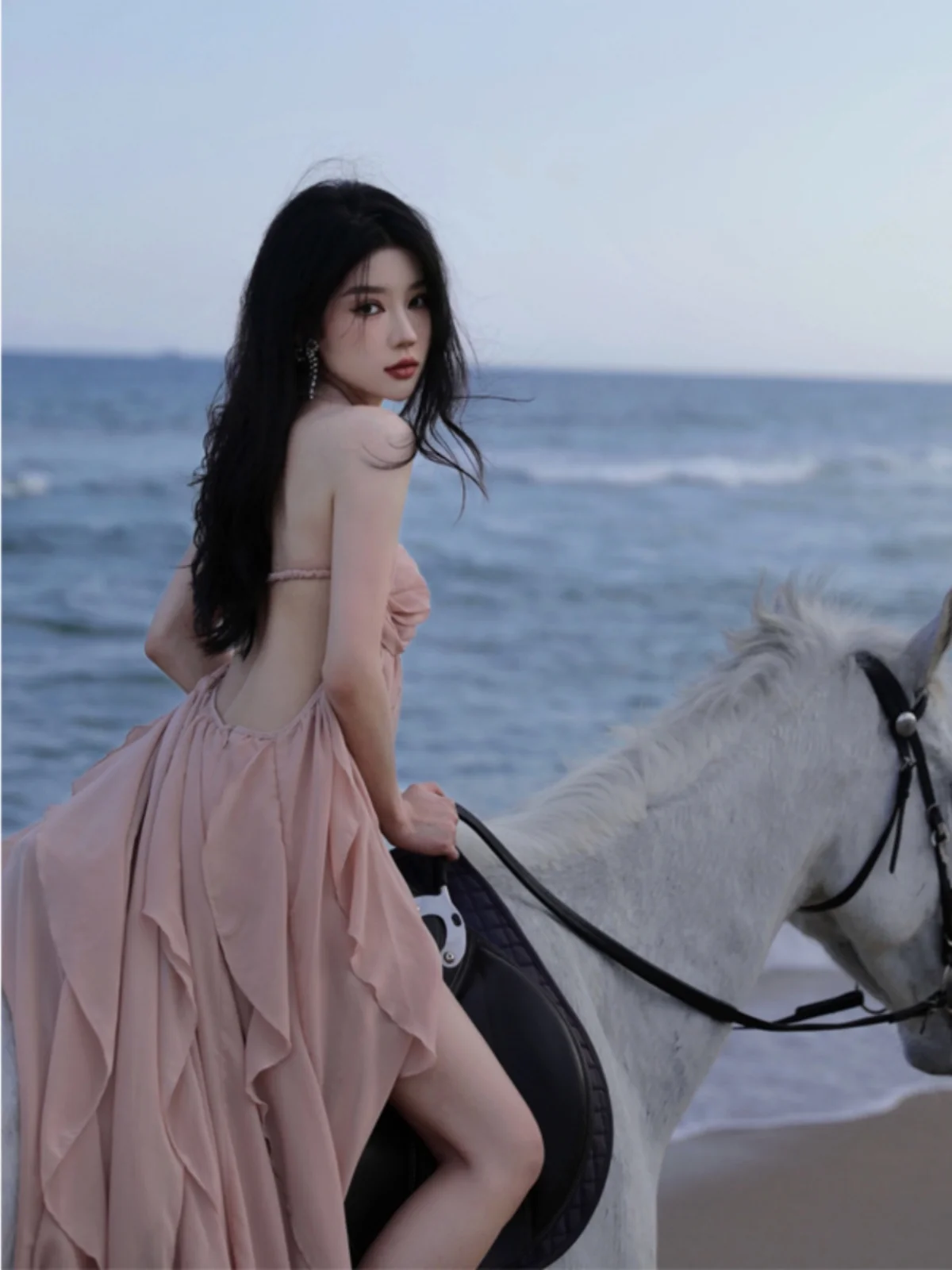 Ele High Waist Asymmetrical Hemline Beach Bal Dr Women's Summer Vaion Strapl Midi Dr Sand Beach Gown - Image 3