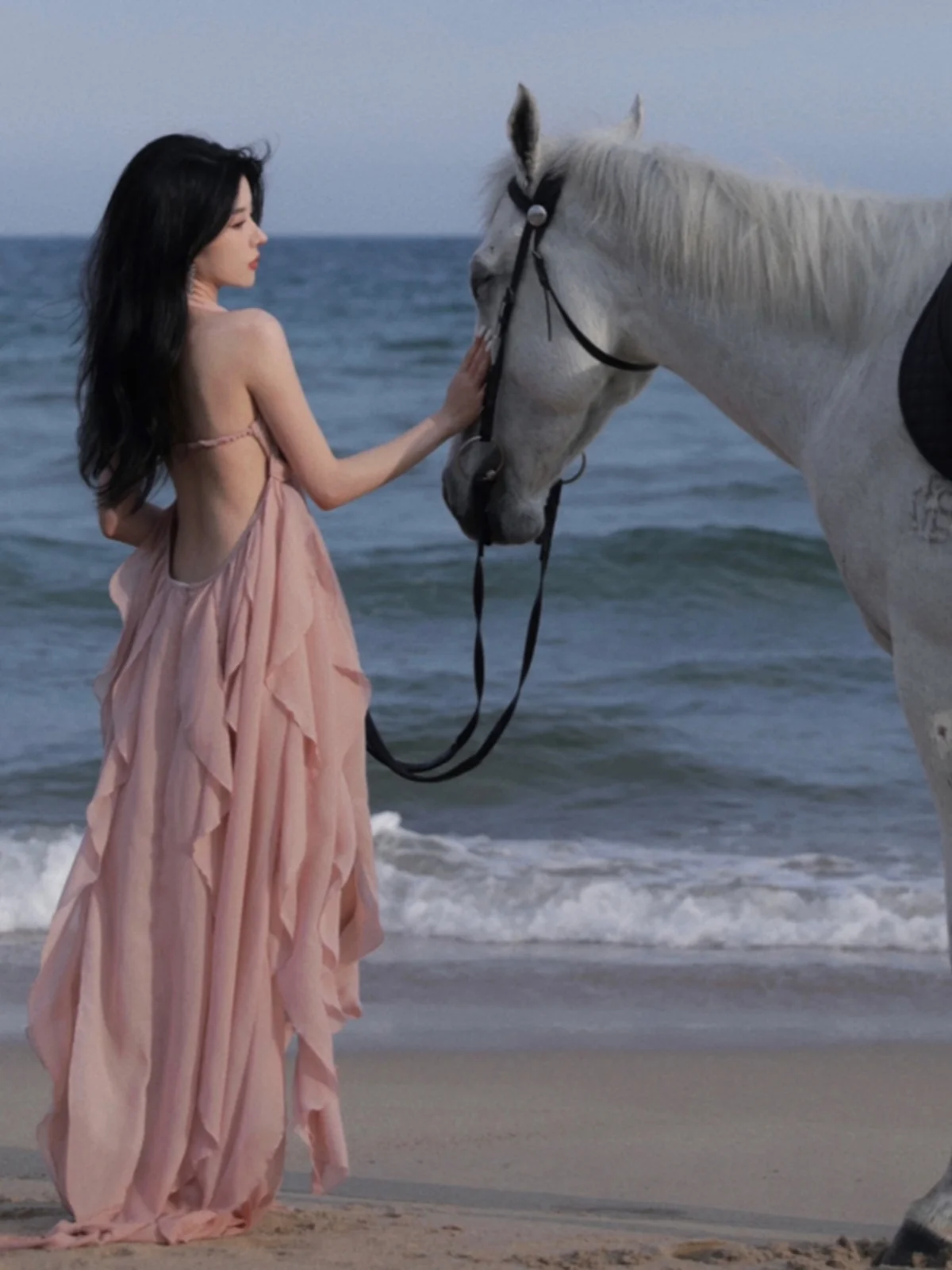 Ele High Waist Asymmetrical Hemline Beach Bal Dr Women's Summer Vaion Strapl Midi Dr Sand Beach Gown - Image 2