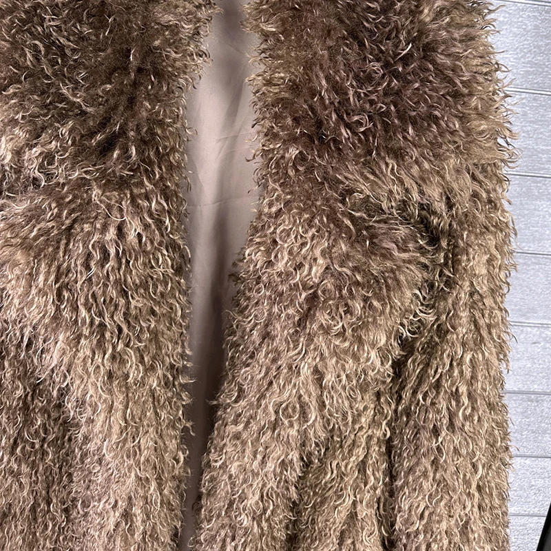 Autumn Winter New Fashion Beach Wool Faux Fur Coat For Women Suit Collar Solid Color Long Overcoat - Image 5