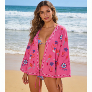 NEW WOMAN FLORAL EMBROIDERED KAFTAN PINK