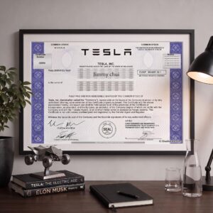 Personalize TESLA Inspired Stock Certificate Art – Vintage Style Wall Decor / Investor Gift / Finance Office Print
