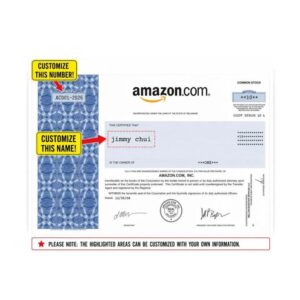 Personalize Amazon Inspired Stock Certificate Art – Vintage Style Wall Decor / Investor Gift / Finance Office Print