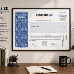 Personalize Amazon Inspired Stock Certificate Art – Vintage Style Wall Decor / Investor Gift / Finance Office Print