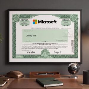Personalize Microsoft Inspired Stock Certificate Art – Vintage Style Wall Decor / Investor Gift / Finance Office Print