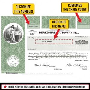 Personalize BERKSHIRE HATHAWAY Inspired Stock Certificate Art – Vintage Style Wall Decor / Investor Gift / Finance Office Print