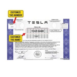 Personalize TESLA Inspired Stock Certificate Art – Vintage Style Wall Decor / Investor Gift / Finance Office Print